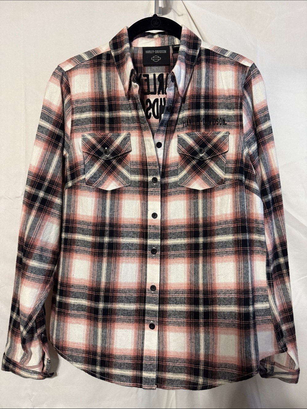 Harley-Davidson Black, Red & White Plaid Button-Down Shirt